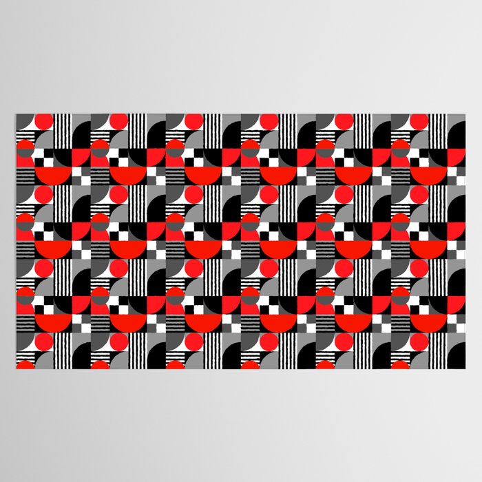 Mid Century Modern Geometric Shapes and Stripes No. 2 Red, Gray, Black Tablecloth Gallery Image 2