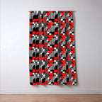 Mid Century Modern Geometric Shapes and Stripes No. 2 Red, Gray, Black Window Curtain Gallery Image 3