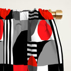 Mid Century Modern Geometric Shapes and Stripes No. 2 Red, Gray, Black Window Curtain Gallery Image 2