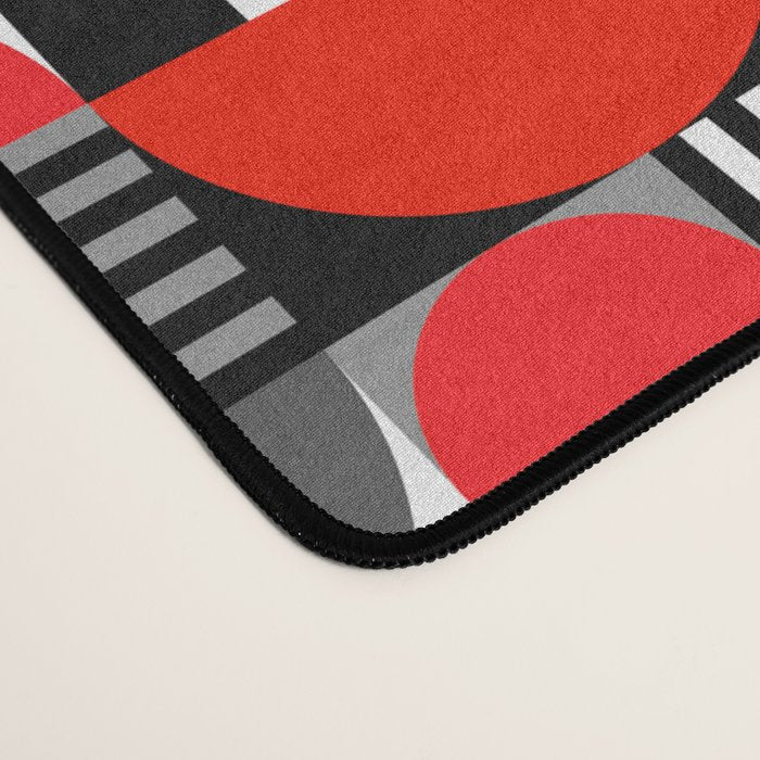 Mid Century Modern Geometric Shapes and Stripes No. 2 Red, Gray, Black Desk Mat Gallery Image 4