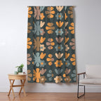 Scandi Floral Grid Retro Flower Pattern Slate Blue Orange Brown Window Curtain Gallery Image 5