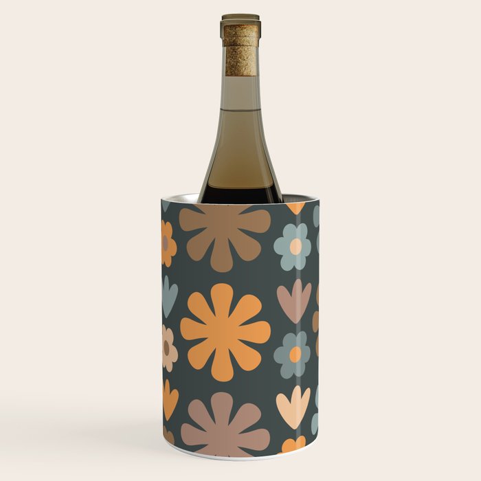 Scandi Floral Grid Retro Flower Pattern Slate Blue Orange Brown Wine Chiller Gallery Image 2