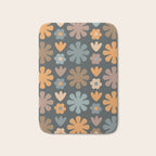 Scandi Floral Grid Retro Flower Pattern Slate Blue Orange Brown Bath Mat Gallery Image 1