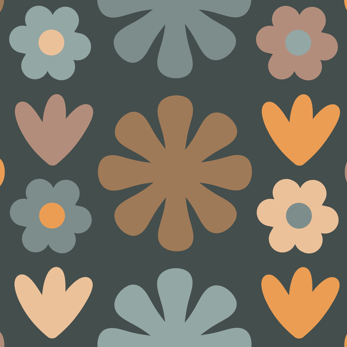 Scandi Floral Grid Retro Flower Pattern Slate Blue Orange Brown Coffee Mug Gallery Image 2