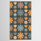 Scandi Floral Grid Retro Flower Pattern Slate Blue Orange Brown Tablecloth Gallery Image 2