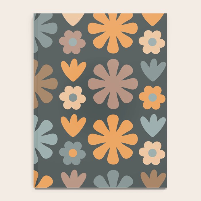 Scandi Floral Grid Retro Flower Pattern Slate Blue Orange Brown Notebook Gallery Image 4