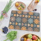 Scandi Floral Grid Retro Flower Pattern Slate Blue Orange Brown Cutting Board Gallery Image 2