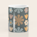Scandi Floral Grid Retro Flower Pattern Slate Blue Orange Brown Coffee Mug Gallery Image 4