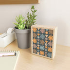 Scandi Floral Grid Retro Flower Pattern Slate Blue Orange Brown Mini Art Print Gallery Image 2