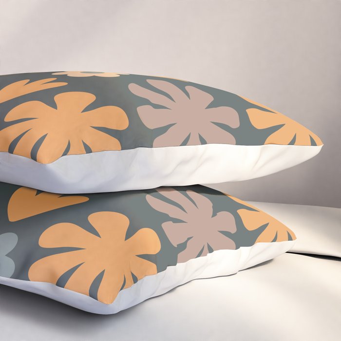 Scandi Floral Grid Retro Flower Pattern Slate Blue Orange Brown Pillow Sham Gallery Image 3