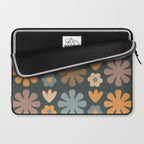 Scandi Floral Grid Retro Flower Pattern Slate Blue Orange Brown Laptop Sleeve Gallery Image 2