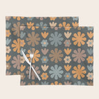 Scandi Floral Grid Retro Flower Pattern Slate Blue Orange Brown Placemat Gallery Image 1