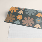 Scandi Floral Grid Retro Flower Pattern Slate Blue Orange Brown Wrapping Paper Gallery Image 2