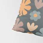 Scandi Floral Grid Retro Flower Pattern Slate Blue Orange Brown Pillow Sham Gallery Image 4