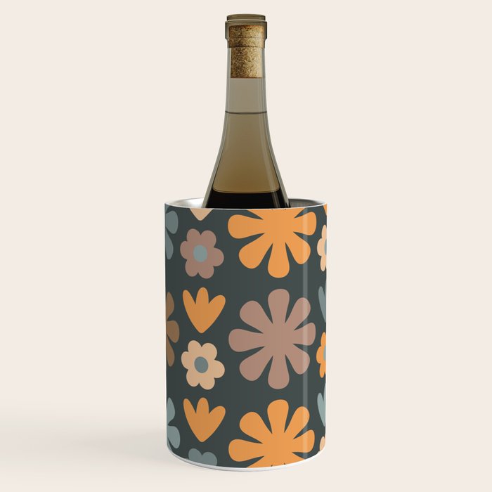 Scandi Floral Grid Retro Flower Pattern Slate Blue Orange Brown Wine Chiller Gallery Image 3