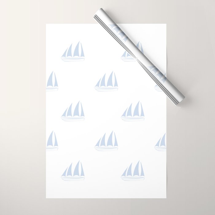 Pale Blue Sailboat Pattern Wrapping Paper Gallery Image 1
