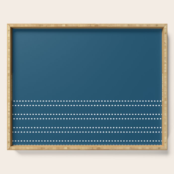 Zoe Dotted Smudge Stripes Minimalist Pattern in Aegean Blue and White Serving Tray Gallery Image 1