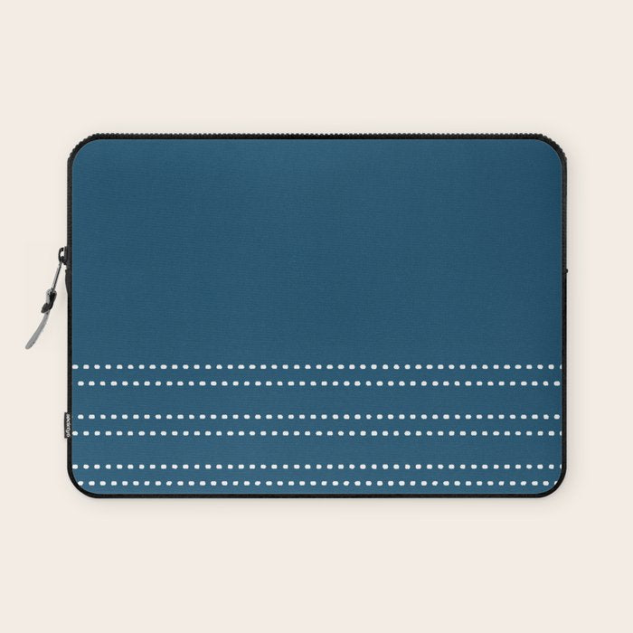 Zoe Dotted Smudge Stripes Minimalist Pattern in Aegean Blue and White Laptop Sleeve Gallery Image 1