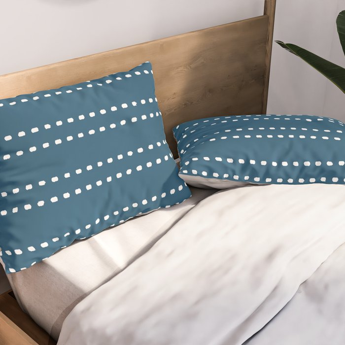 Zoe Dotted Smudge Stripes Minimalist Pattern in Aegean Blue and White Pillow Sham Gallery Image 2