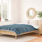 Zoe Dotted Smudge Stripes Minimalist Pattern in Aegean Blue and White Duvet Cover Gallery Image 2