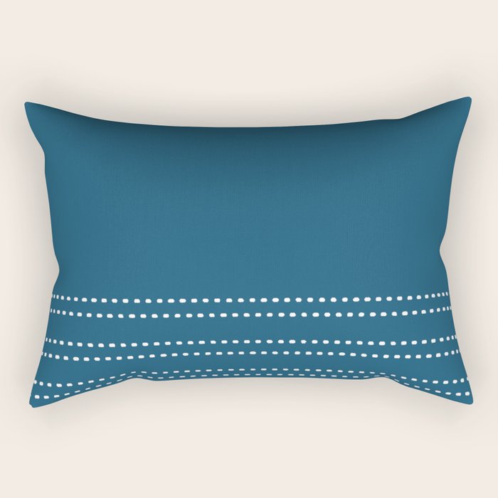 Zoe Dotted Smudge Stripes Minimalist Pattern in Aegean Blue and White Rectangular Pillow Gallery Image 1
