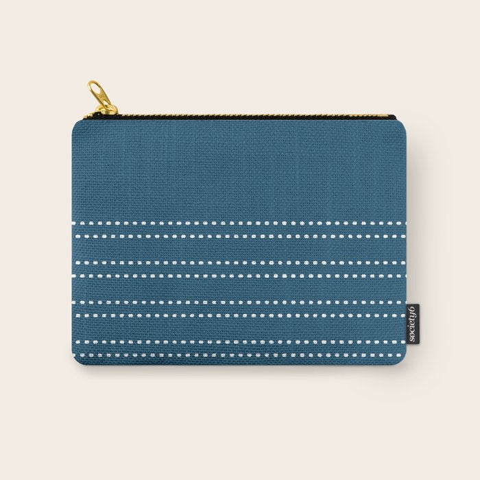Zoe Dotted Smudge Stripes Minimalist Pattern in Aegean Blue and White Carry All Pouch Gallery Image 1
