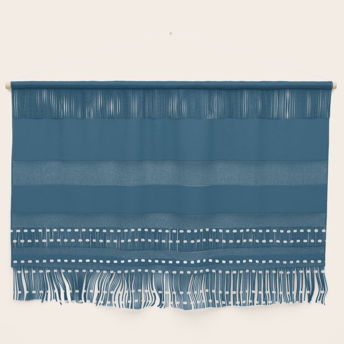 Zoe Dotted Smudge Stripes Minimalist Pattern in Aegean Blue and White Wall Hanging Gallery Image 1