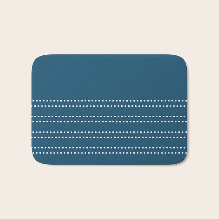 Zoe Dotted Smudge Stripes Minimalist Pattern in Aegean Blue and White Bath Mat Gallery Image 1
