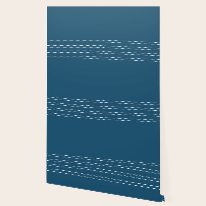 Zoe Dotted Smudge Stripes Minimalist Pattern in Aegean Blue and White Wallpaper Gallery Image 2