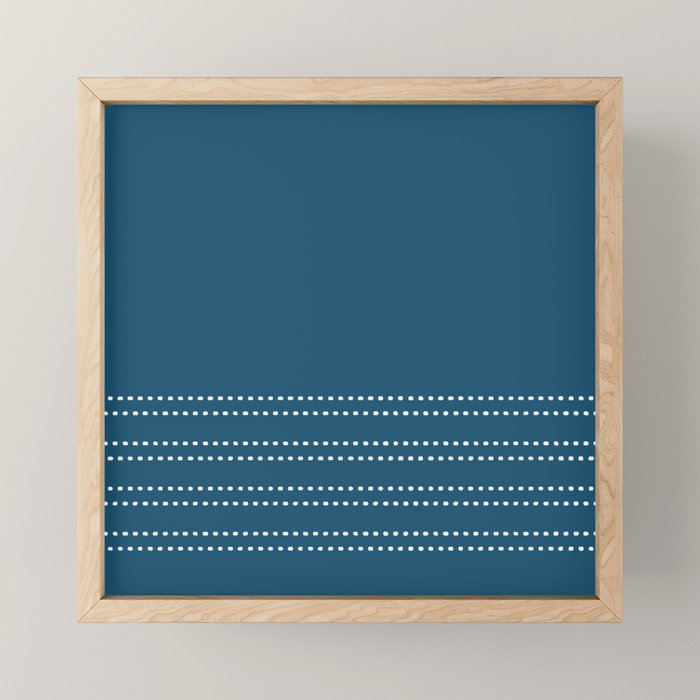 Zoe Dotted Smudge Stripes Minimalist Pattern in Aegean Blue and White Mini Art Print Gallery Image 1