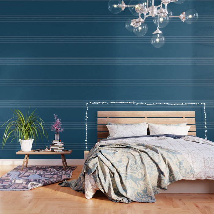 Zoe Dotted Smudge Stripes Minimalist Pattern in Aegean Blue and White Wallpaper Gallery Image 3