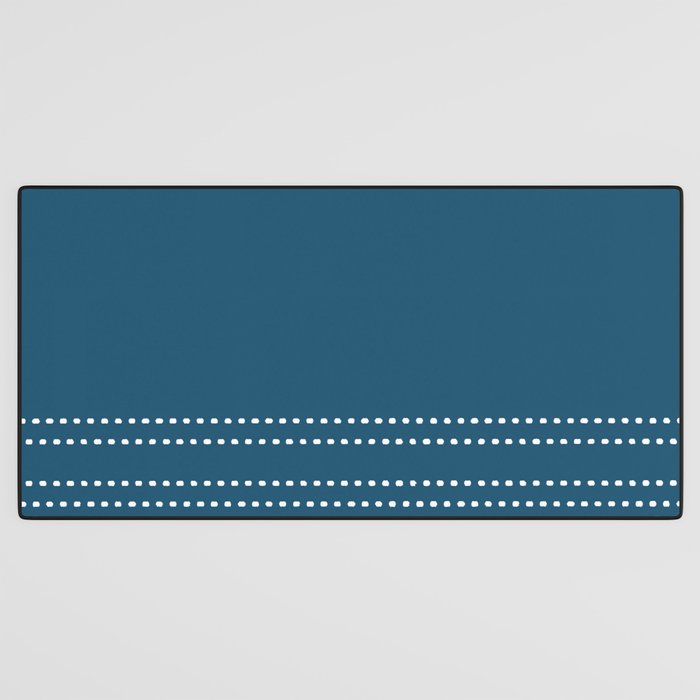 Zoe Dotted Smudge Stripes Minimalist Pattern in Aegean Blue and White Desk Mat Gallery Image 3