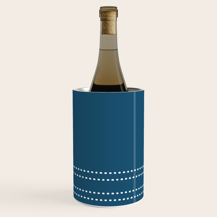 Zoe Dotted Smudge Stripes Minimalist Pattern in Aegean Blue and White Wine Chiller Gallery Image 2