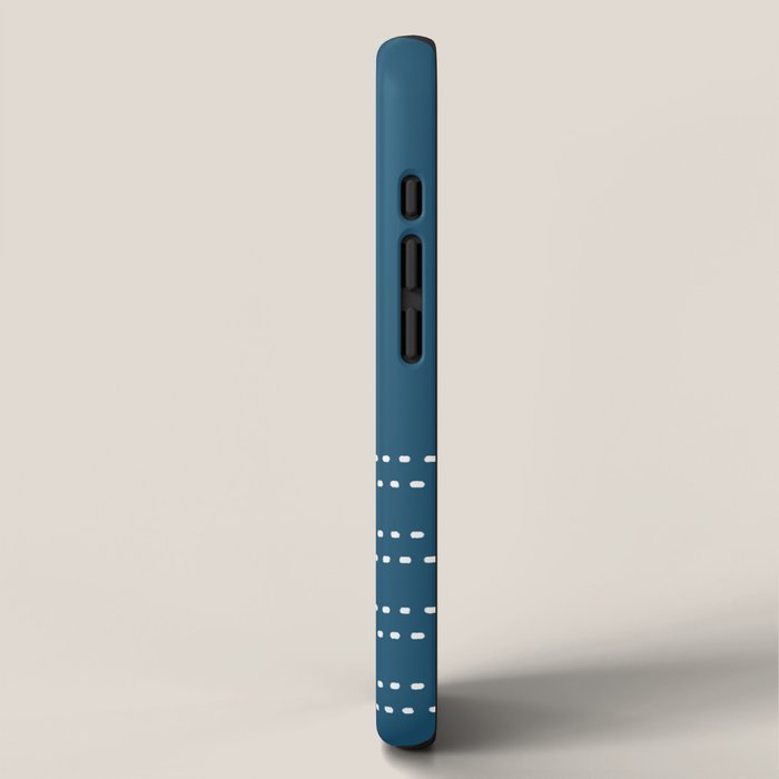 Zoe Dotted Smudge Stripes Minimalist Pattern in Aegean Blue and White iPhone Case Gallery Image 2