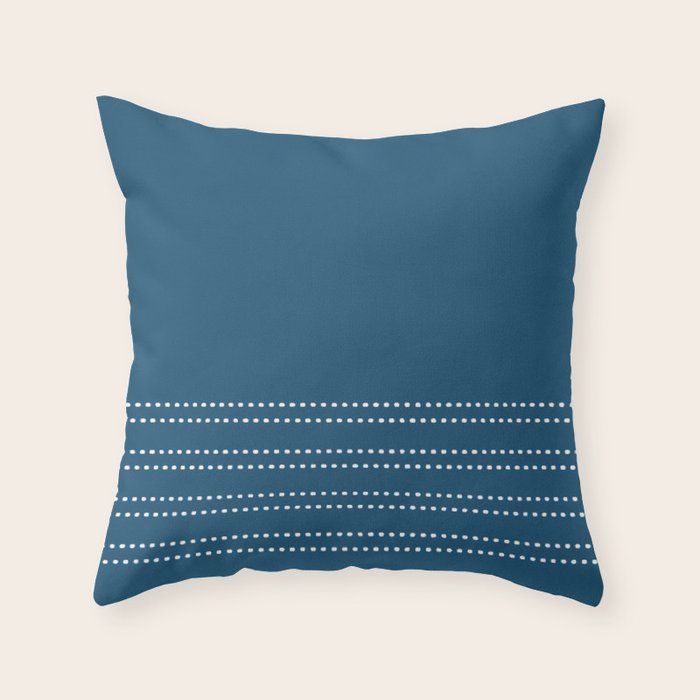 Zoe Dotted Smudge Stripes Minimalist Pattern in Aegean Blue and White Throw Pillow Gallery Image 1
