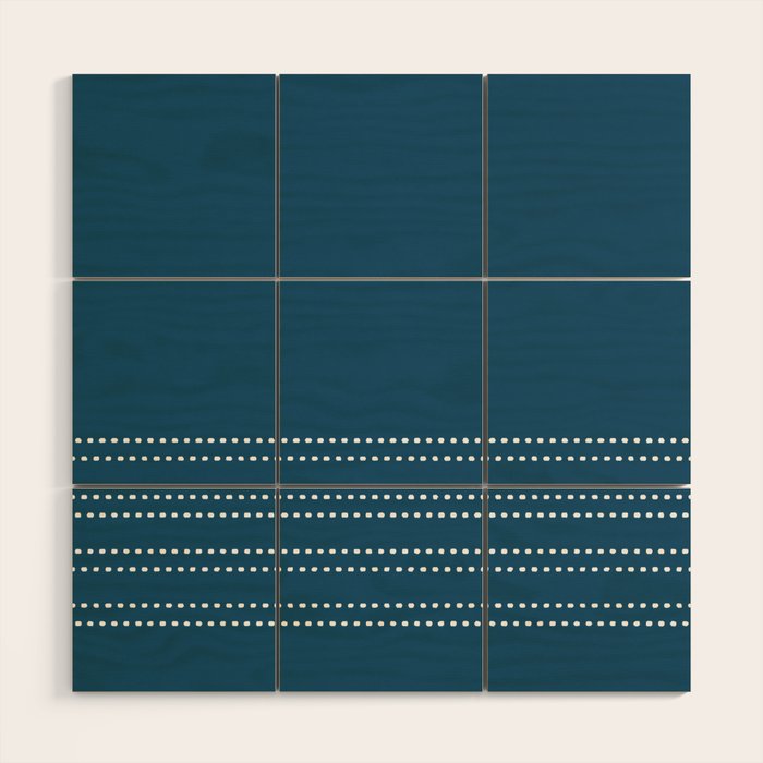 Zoe Dotted Smudge Stripes Minimalist Pattern in Aegean Blue and White Wood Wall Art Gallery Image 1