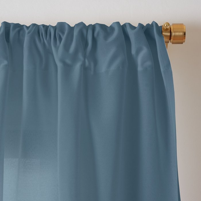 Zoe Dotted Smudge Stripes Minimalist Pattern in Aegean Blue and White Window Curtain Gallery Image 3