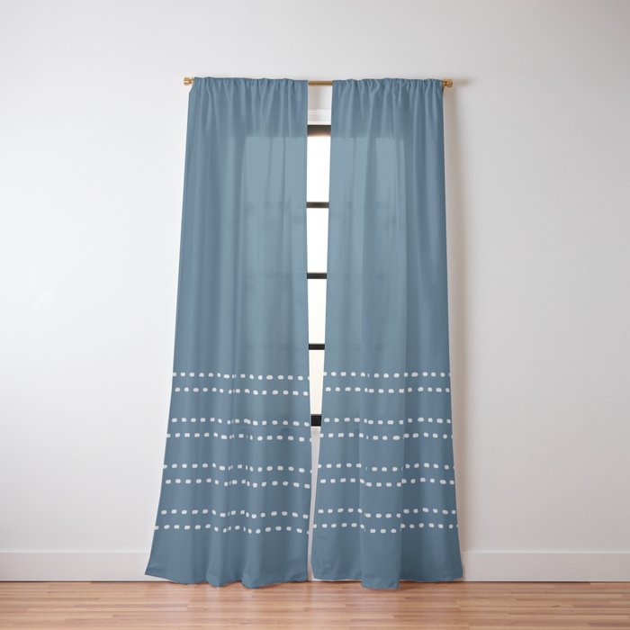Zoe Dotted Smudge Stripes Minimalist Pattern in Aegean Blue and White Window Curtain Gallery Image 2