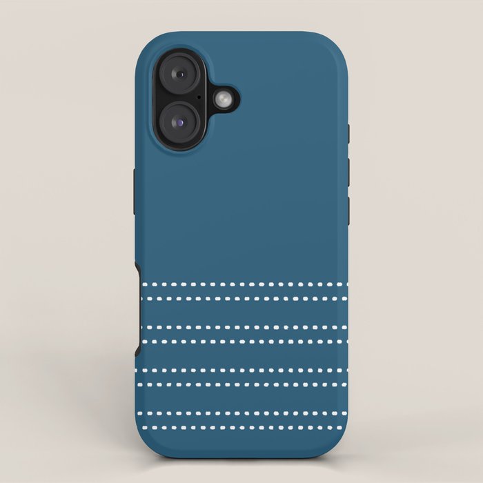 Zoe Dotted Smudge Stripes Minimalist Pattern in Aegean Blue and White iPhone Case Gallery Image 1