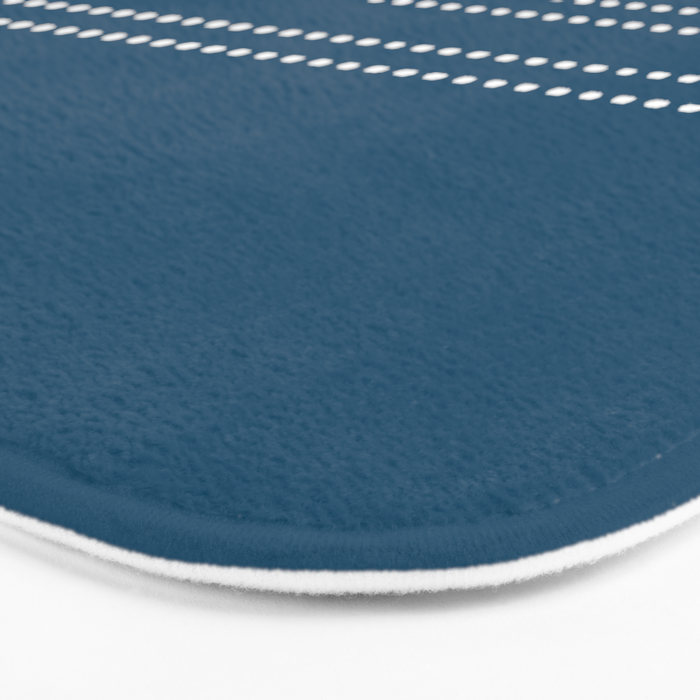 Zoe Dotted Smudge Stripes Minimalist Pattern in Aegean Blue and White Bath Mat Gallery Image 3