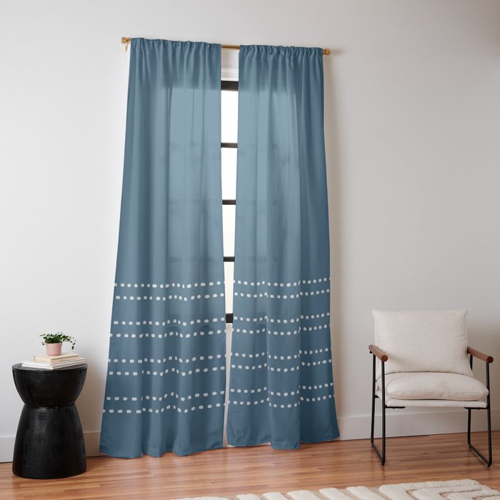 Zoe Dotted Smudge Stripes Minimalist Pattern in Aegean Blue and White Window Curtain Gallery Image 10