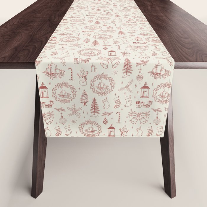 Christmas Toile // Vintage Red Table Runner Gallery Image 1
