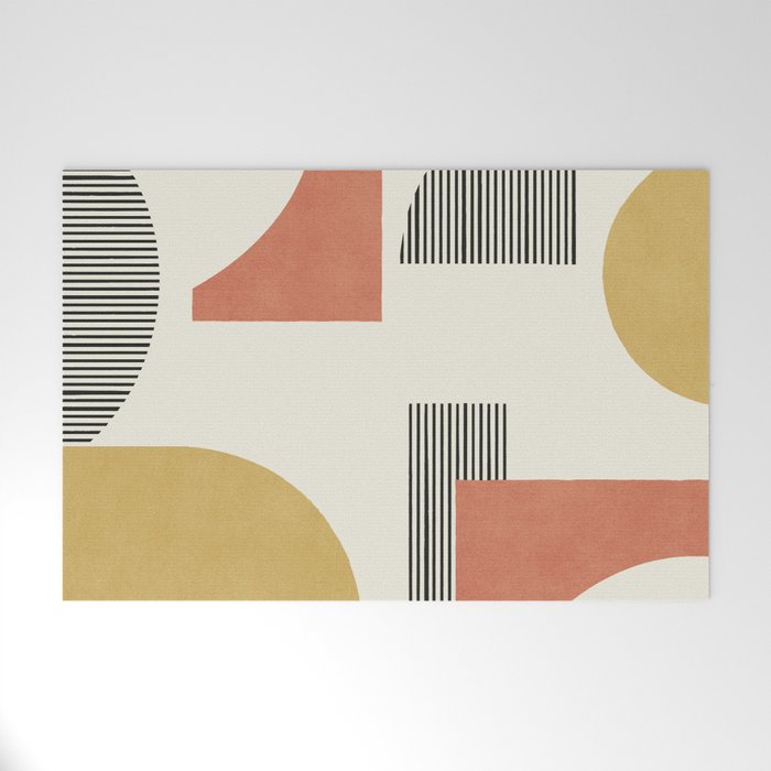 Abstract Lines Composition - Gold Orange Brown Welcome Mat Gallery Image 1
