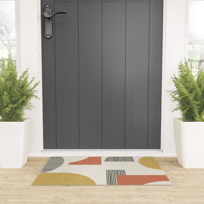Abstract Lines Composition - Gold Orange Brown Welcome Mat Gallery Image 3