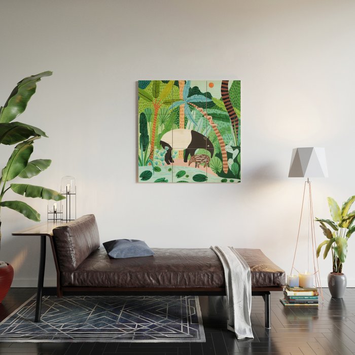 Malayan Tapir Family Wood Wall Art Gallery Image 2