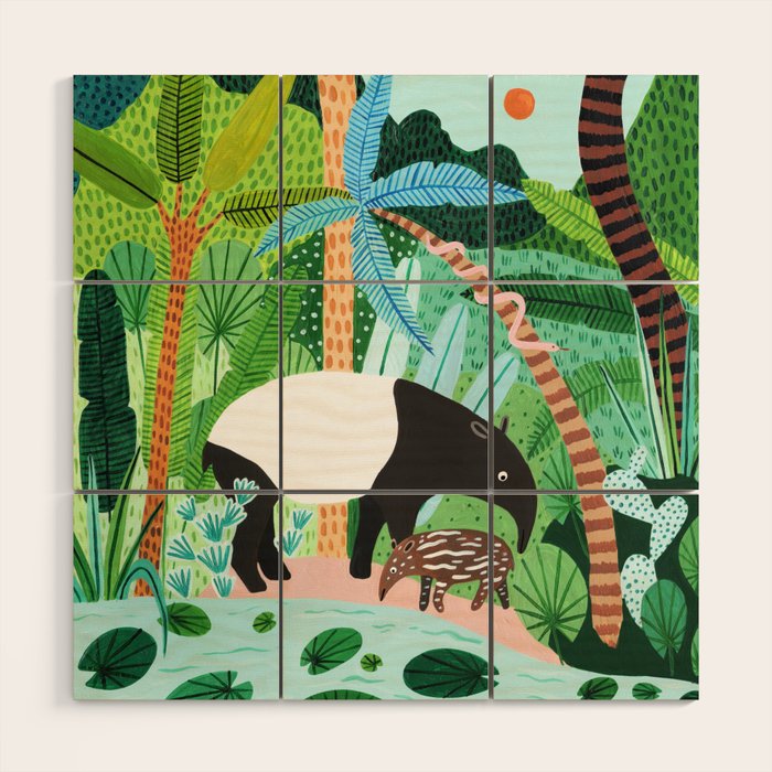 Malayan Tapir Family Wood Wall Art Gallery Image 1