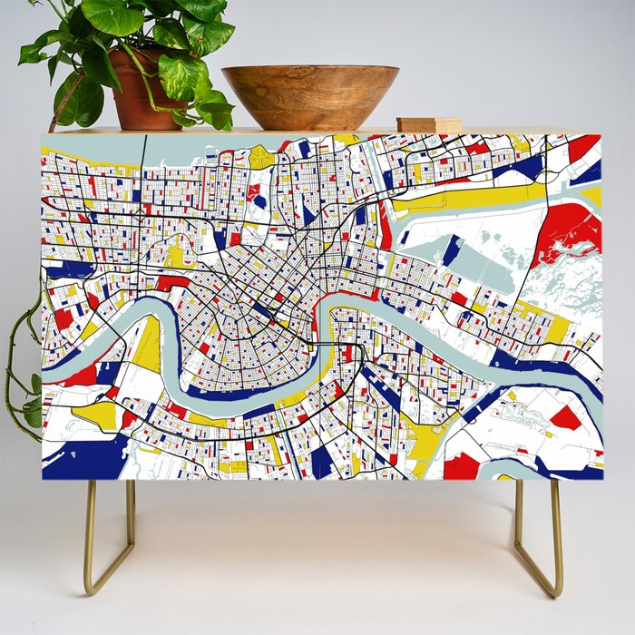 New Orleans, Louisiana City Map - Mondrian Credenza Gallery Image 1