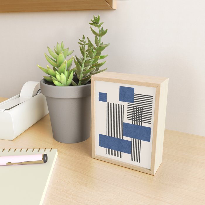 Stripes and Square Blue Composition - Abstract Mini Art Print Gallery Image 2