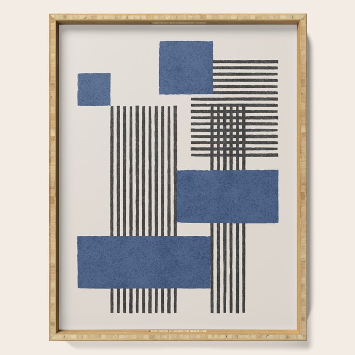 Stripes and Square Blue Composition - Abstract Serving Tray Gallery Image 1