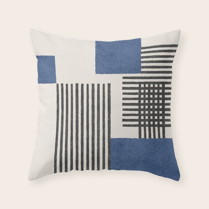 Stripes and Square Blue Composition - Abstract Throw Pillow Gallery Image 6